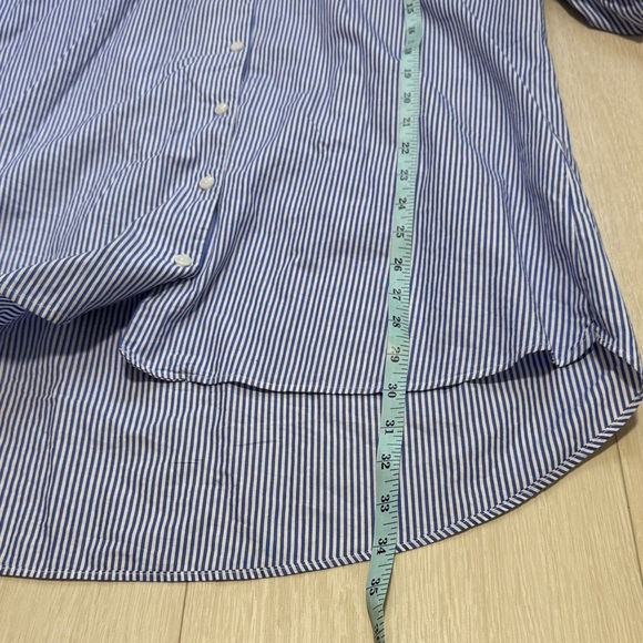 Zara Women's Blue Striped Button Down Puffed Sleeve Shirt - Picture 7 of 8